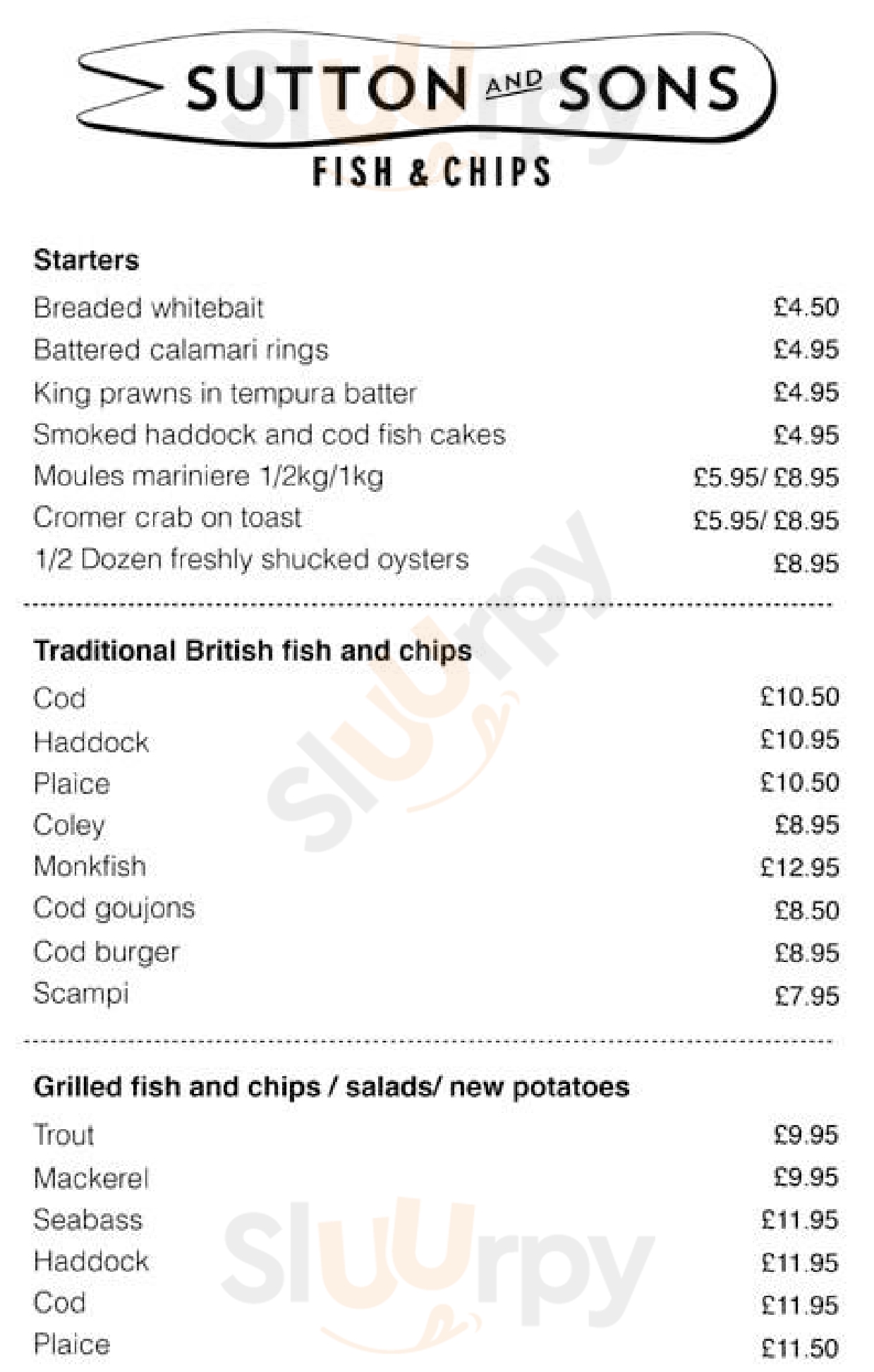 Sutton And Sons Fish & Chips London Menu - 1