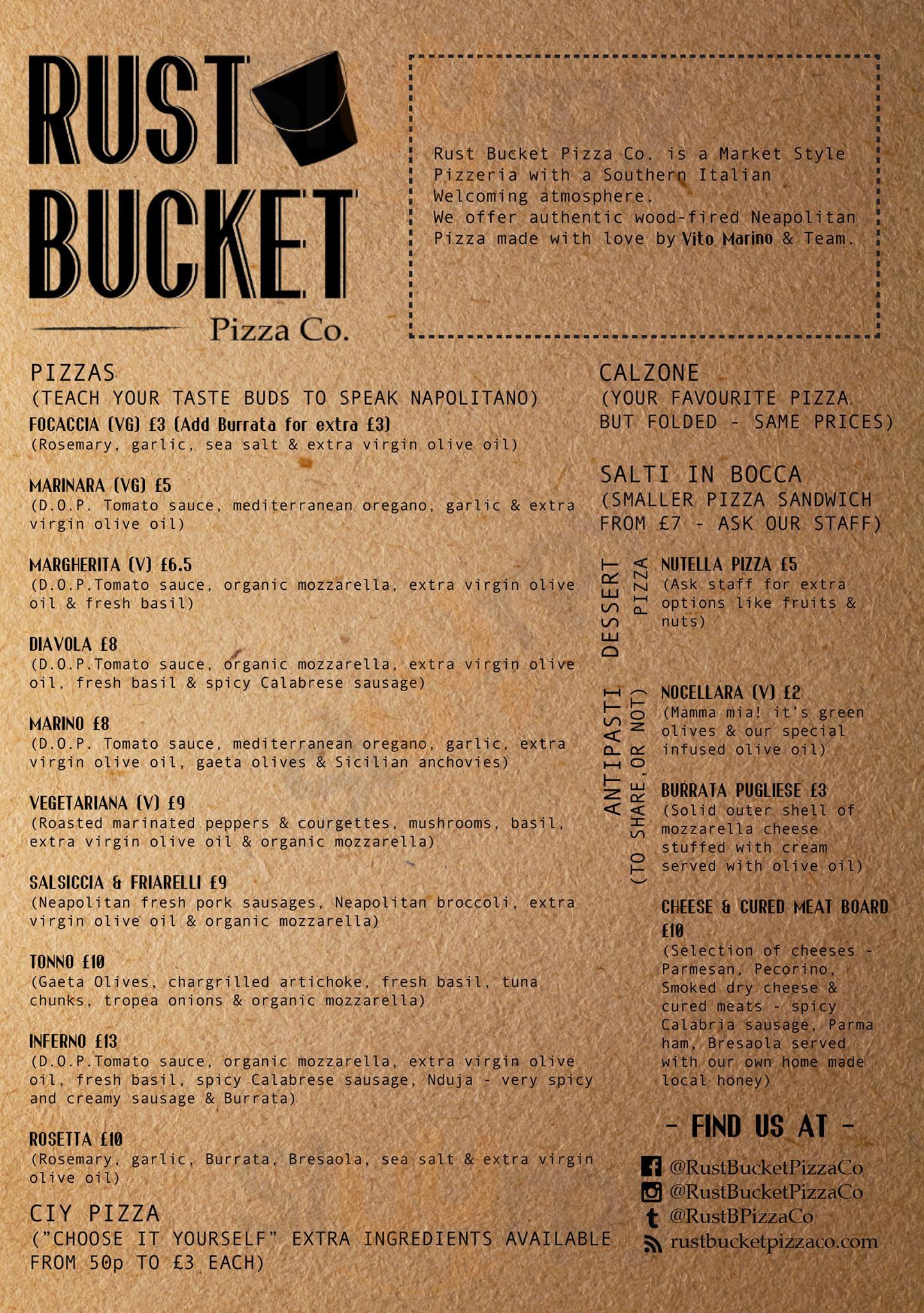 Main Menu - Rust Bucket Pizza Co