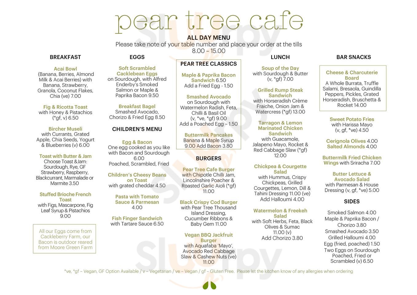 Main Menu - Pear Tree Cafe