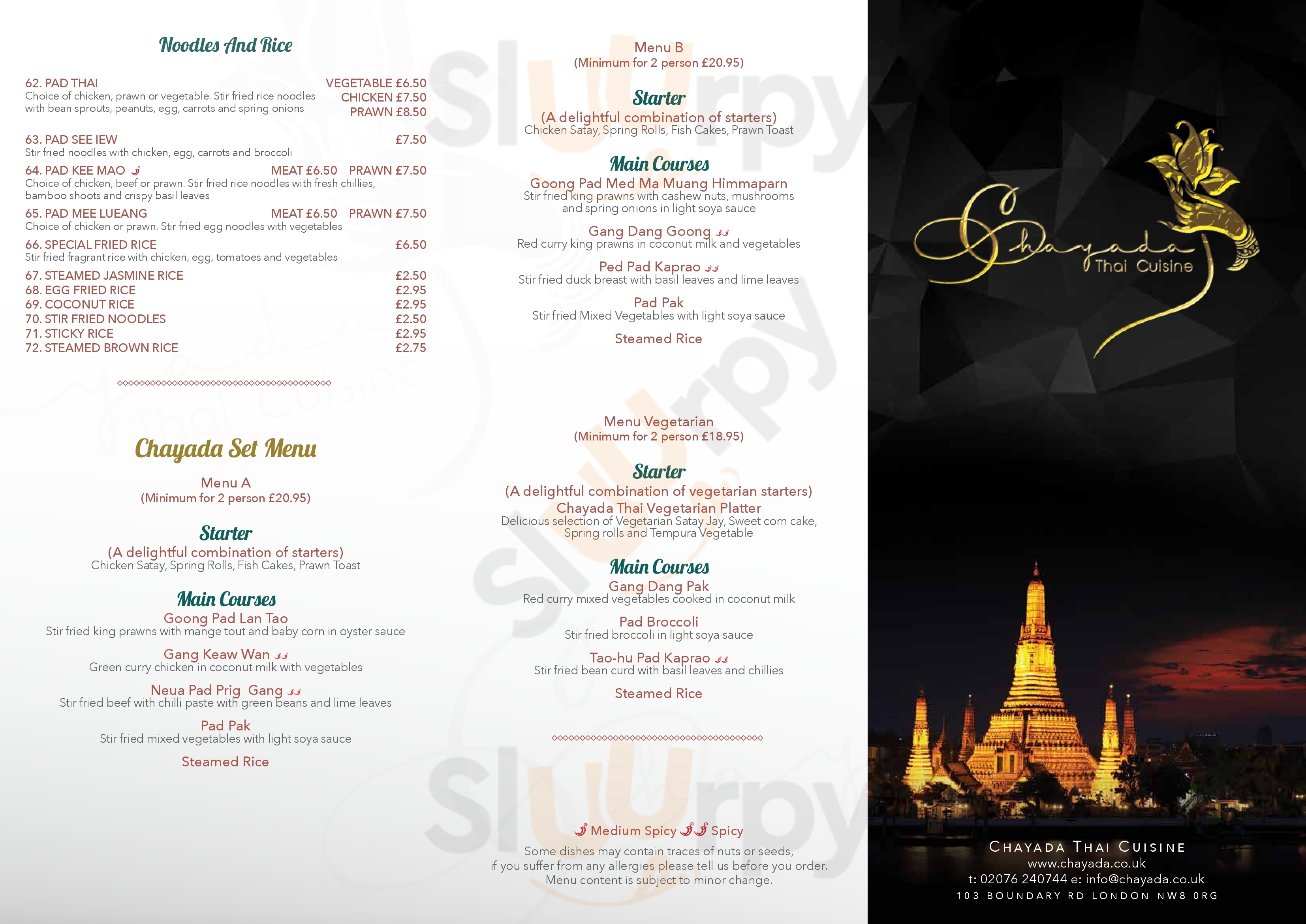 Main Menu - Chayada Thai Cuisine