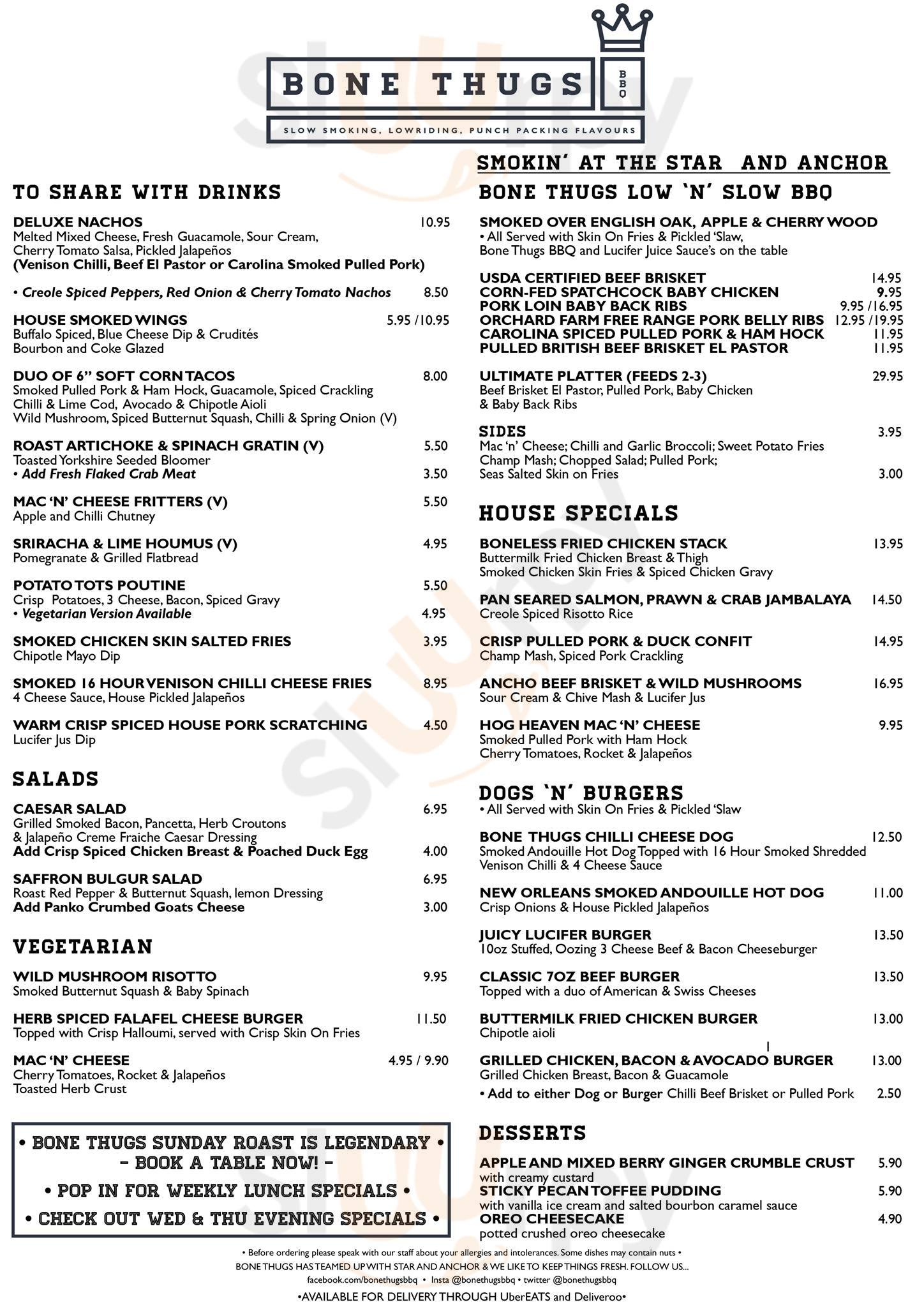 Main Menu - The Star And Anchor