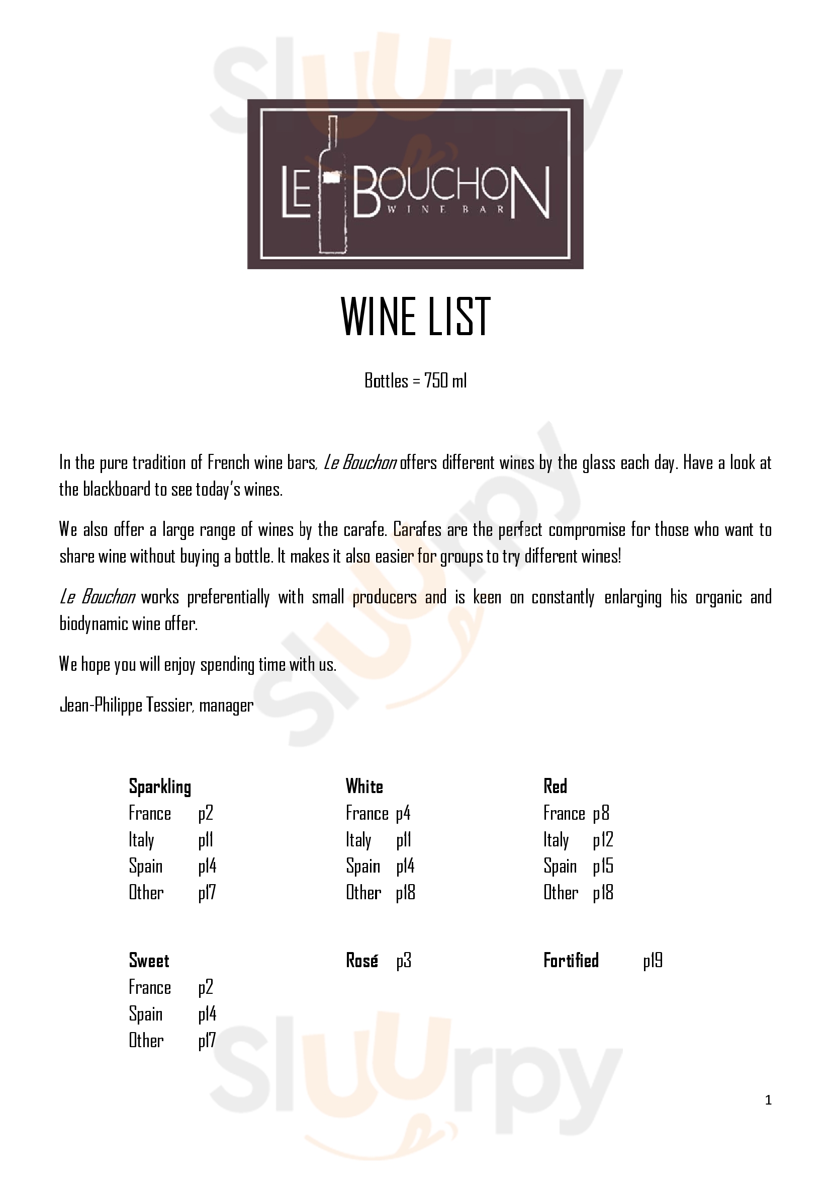 Main Menu - Le Bar A Vin