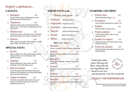 Enjoy Lasagna menu
