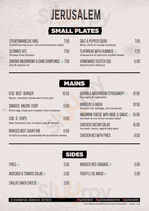 Jerusalem Bar And Kitchen menu