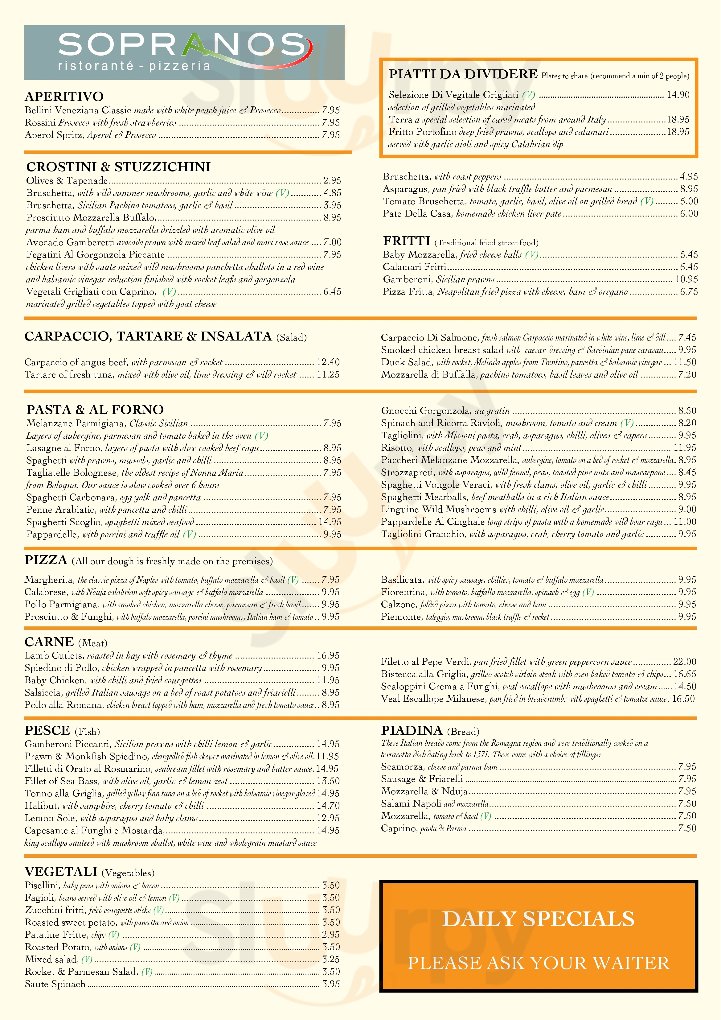 Sopranos Restaurant And Pizzeria London Menu - 1