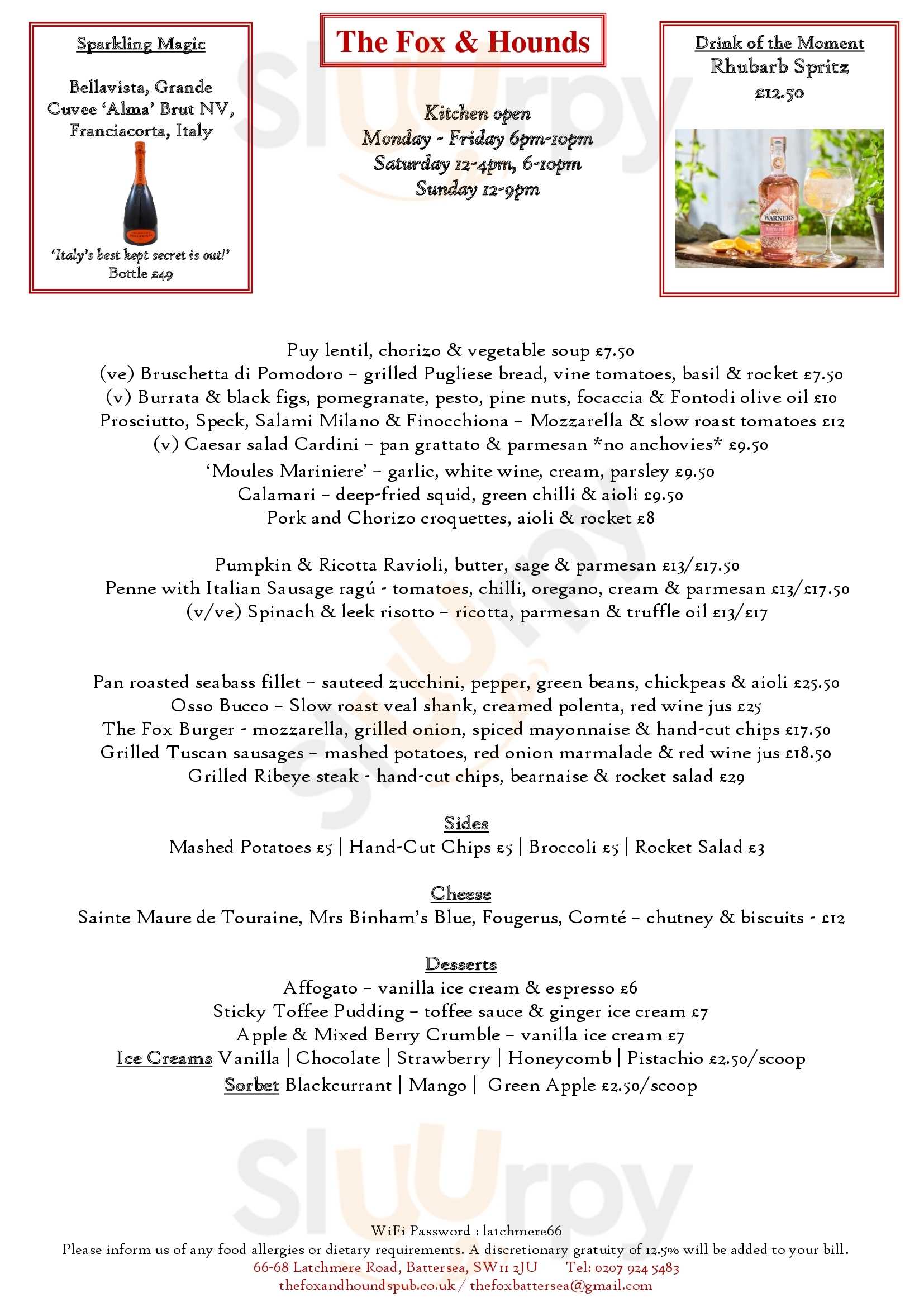 The Fox & Hounds London Menu - 1