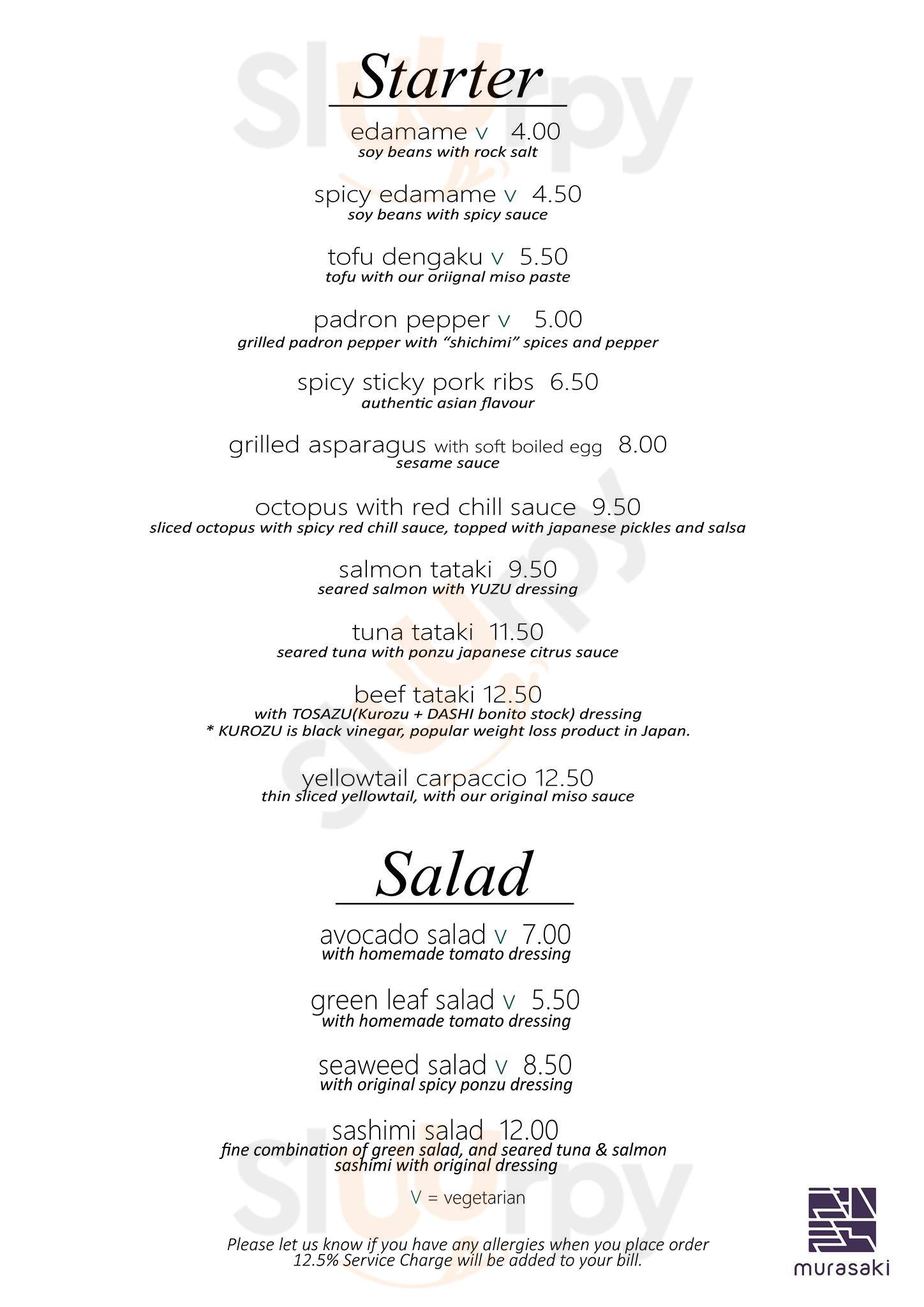 Main Menu - Sushi Murasaki