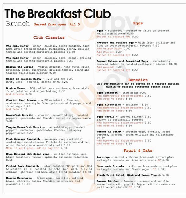The Breakfast Club London Menu - 1