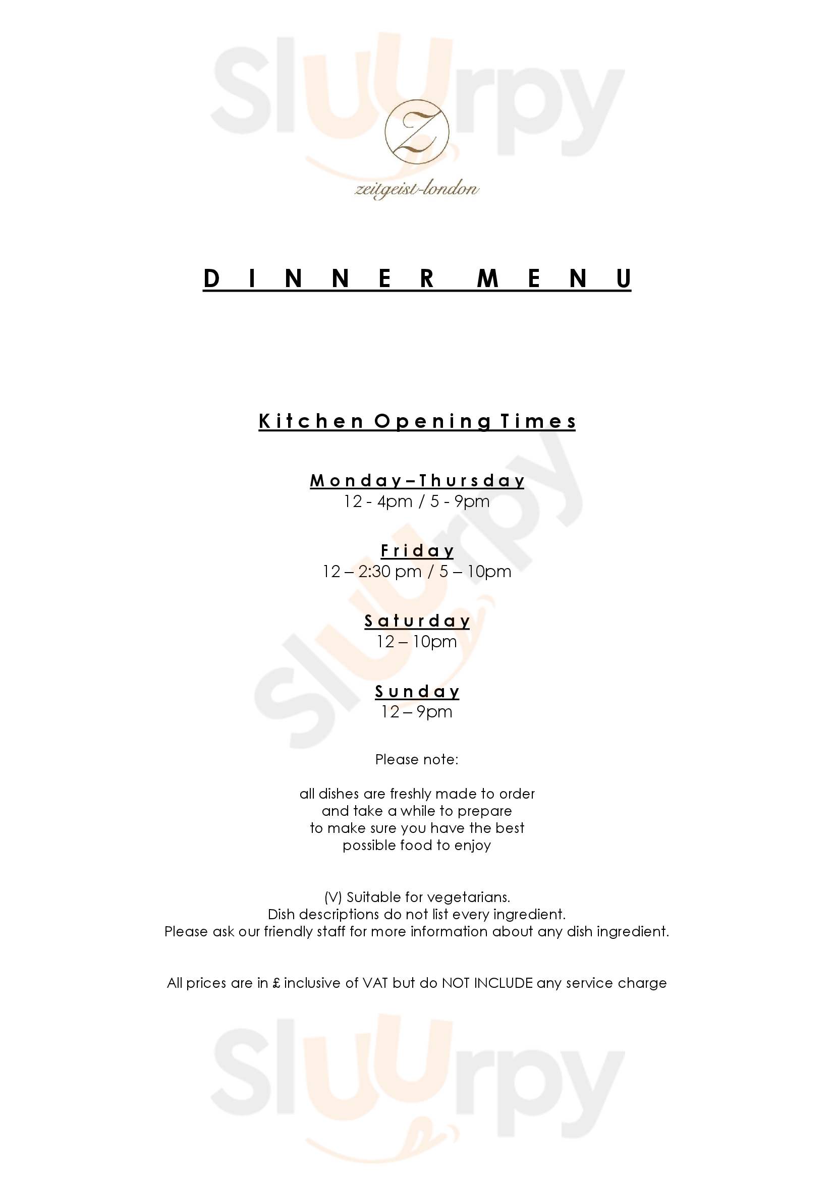 Main Menu - Zeitgeist London