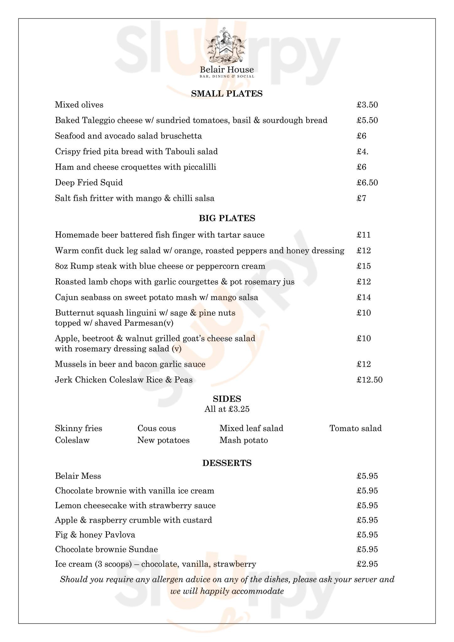 Main Menu - Belair House & 1785