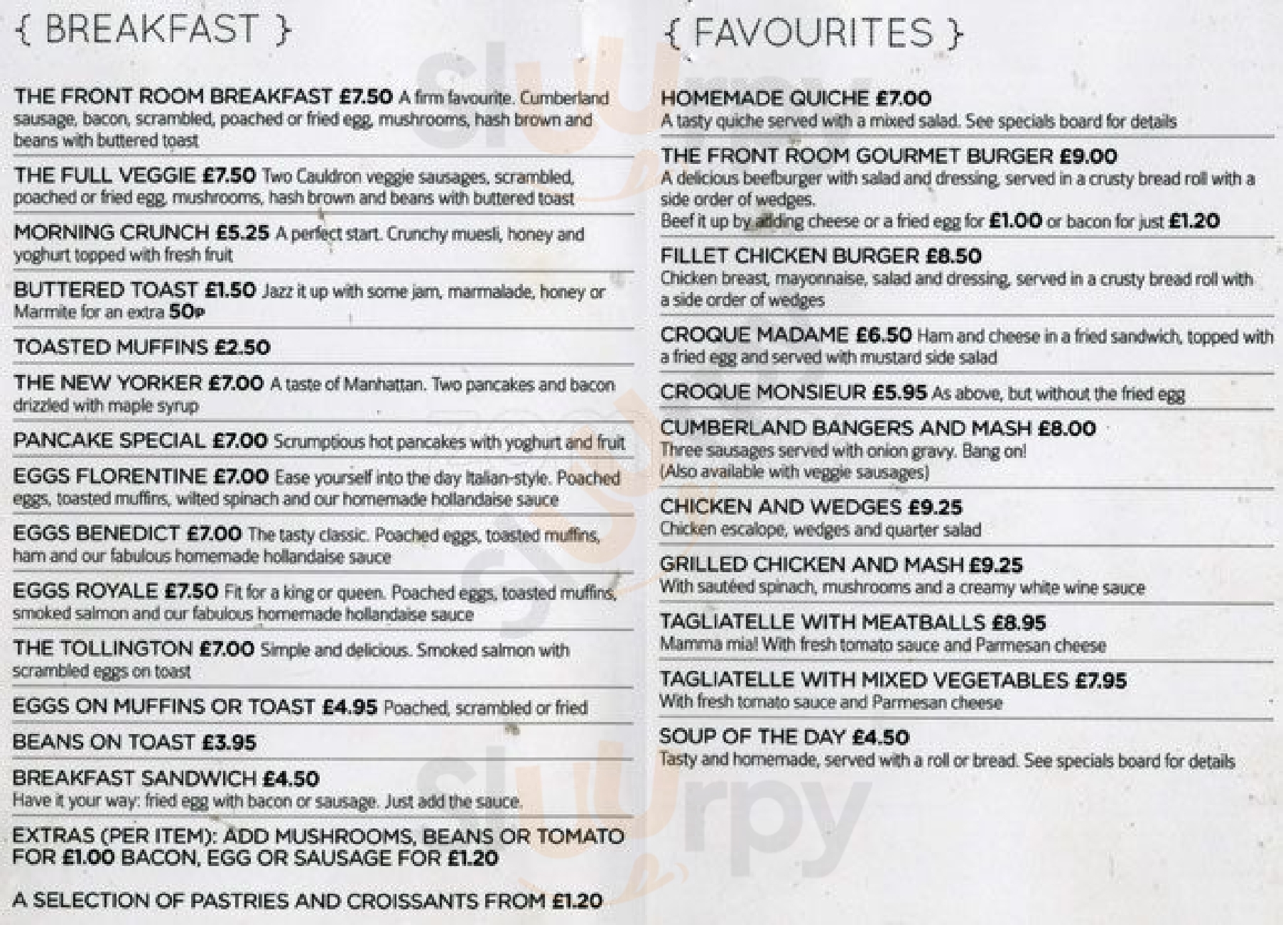 The Front Room Cafe London Menu - 1