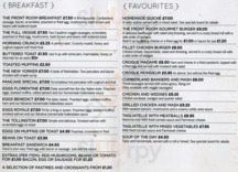 The Front Room Cafe menu