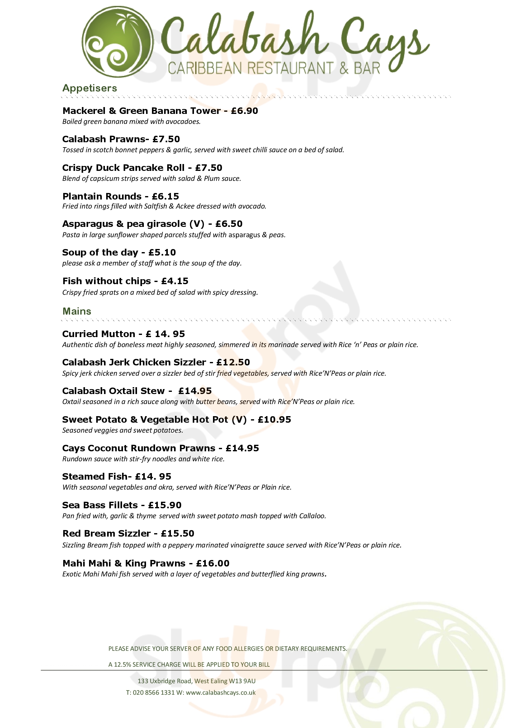 Calabash Cays London Menu - 1