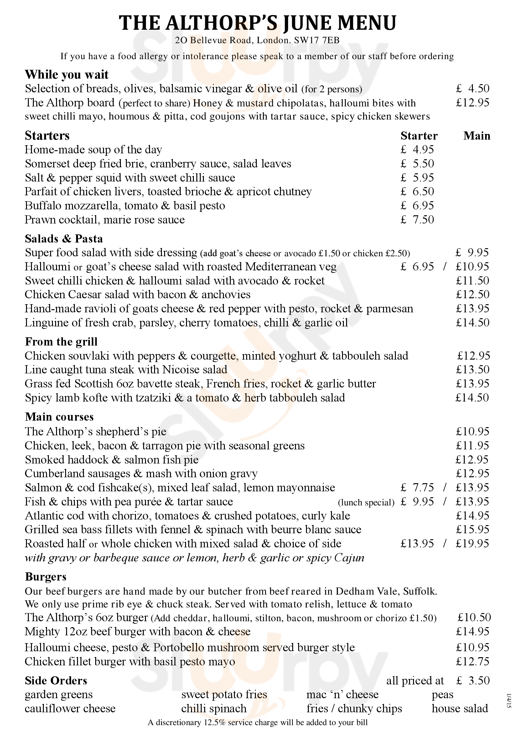 Main Menu - The Althorp