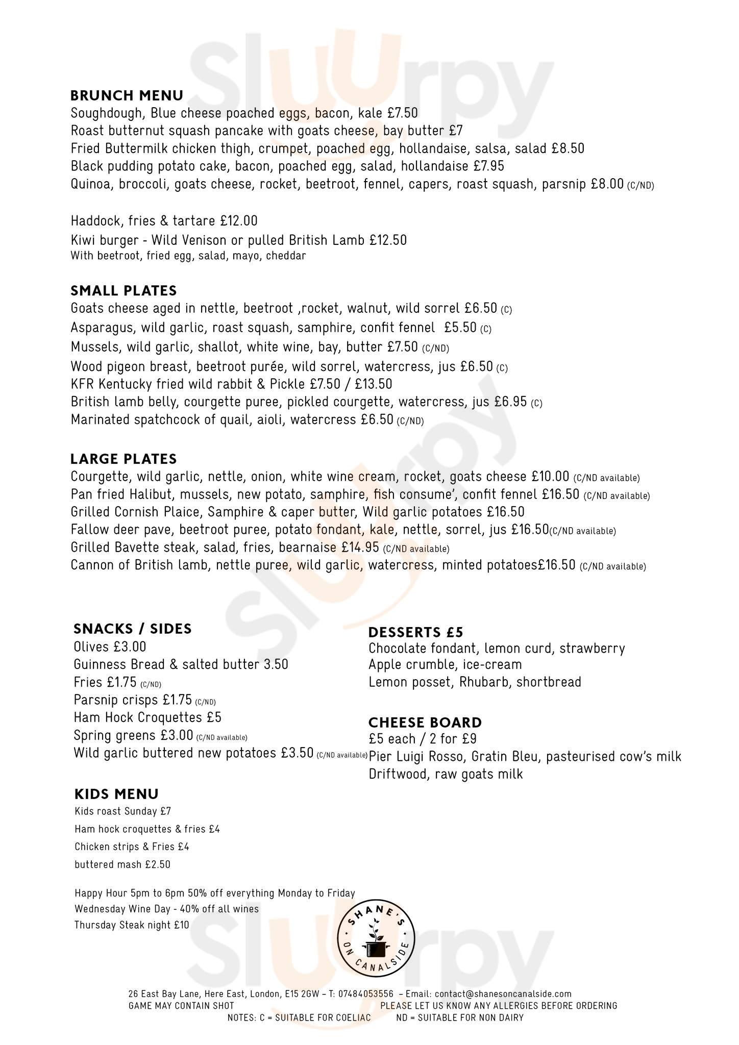 Main Menu - Shanes On Canalside