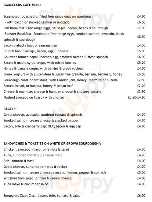 The Smugglers Cafe London Menu - 1