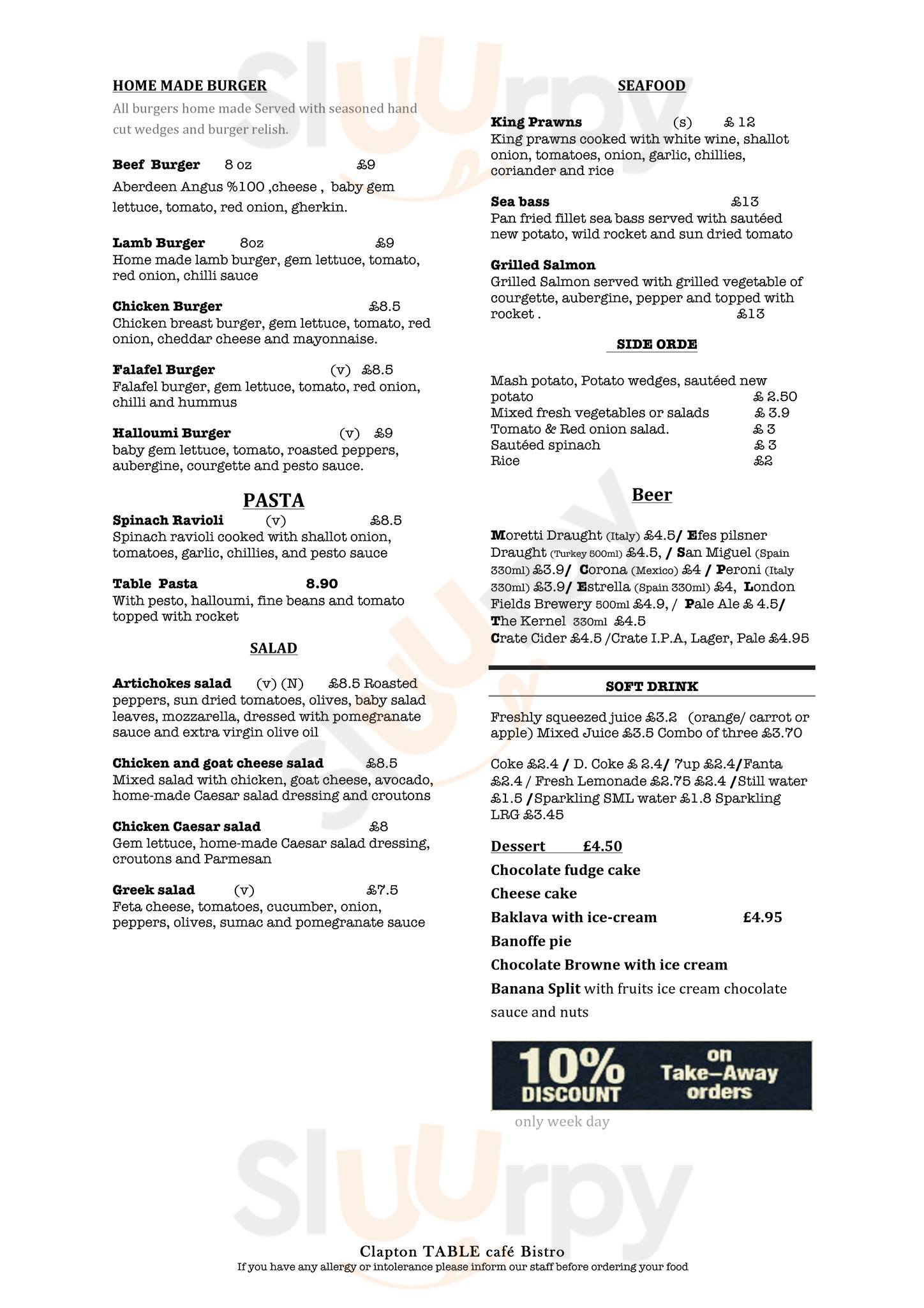 Main Menu - Clapton Table