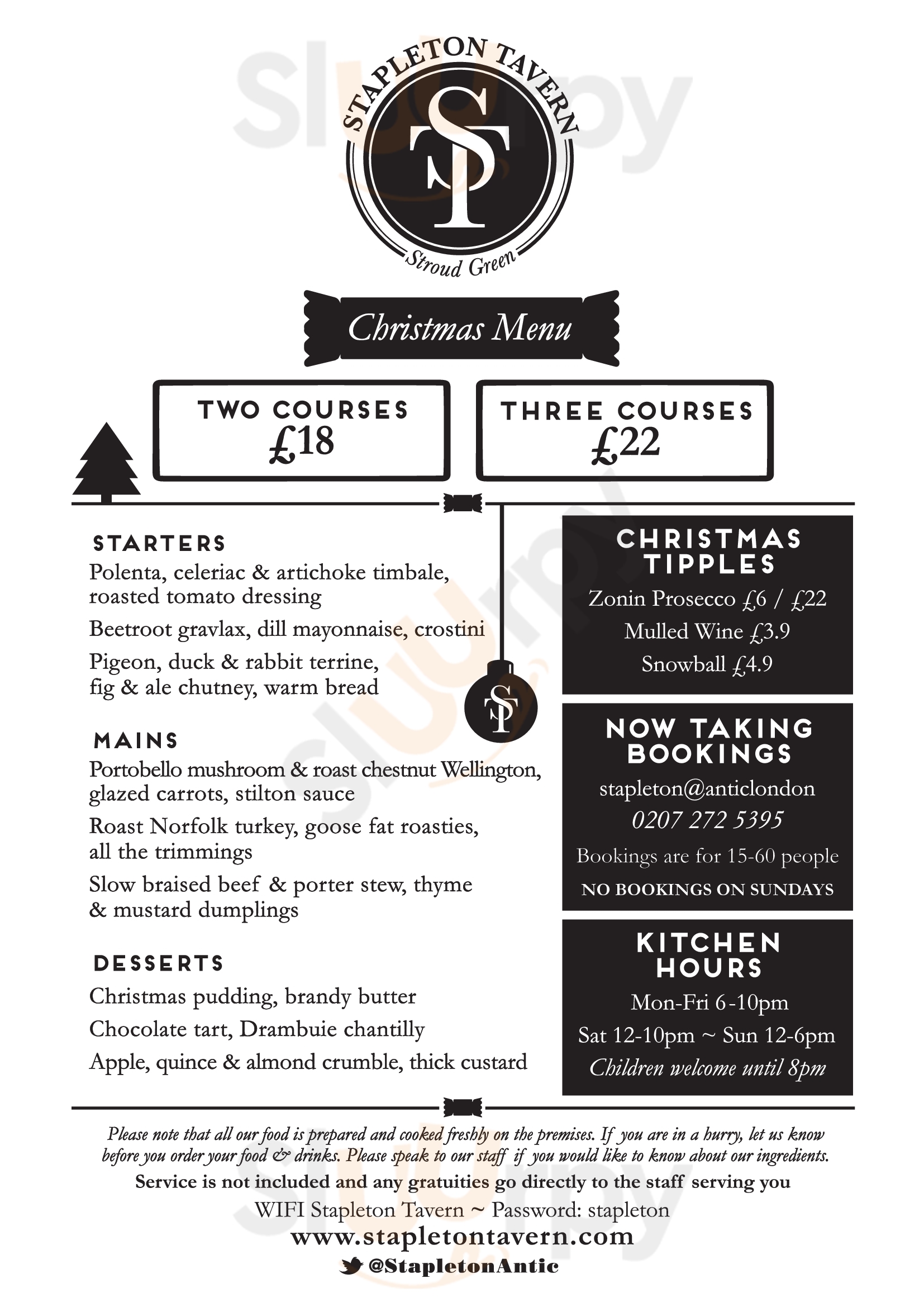 Main Menu - The Stapleton Tavern