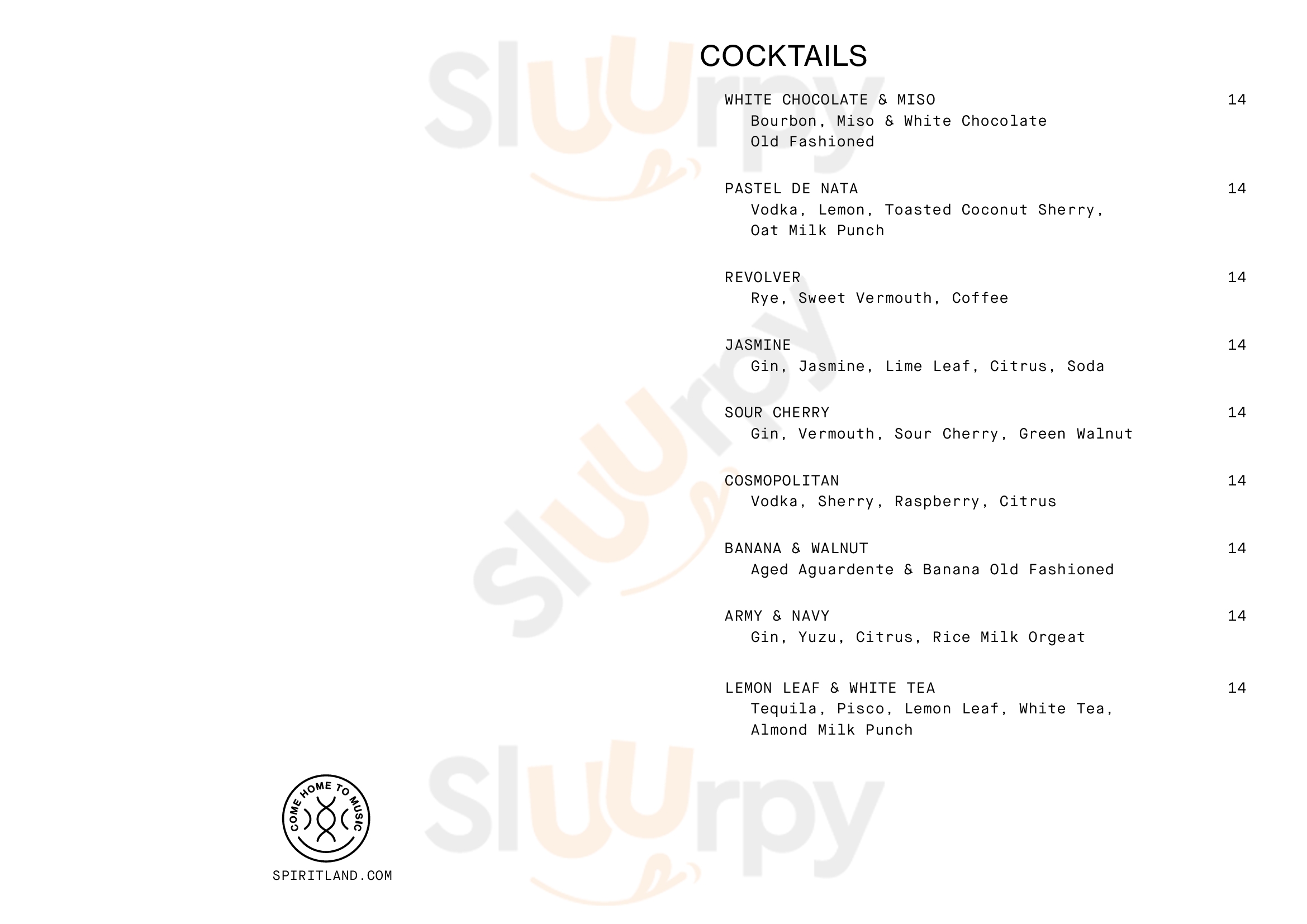 Spiritland Diner London Menu - 1