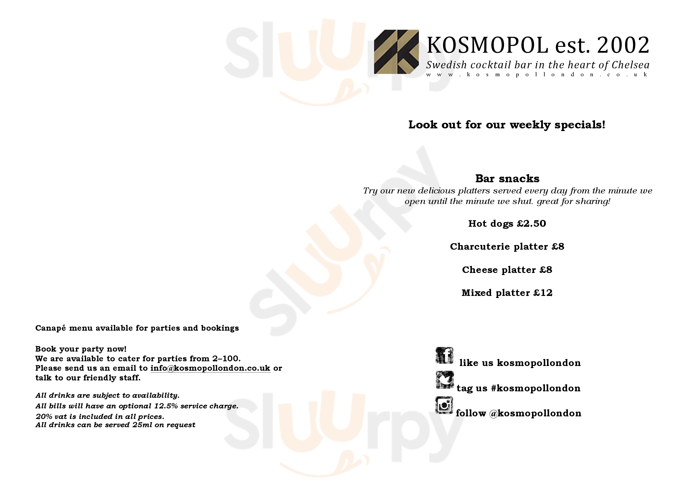 Kosmopol London Menu - 1