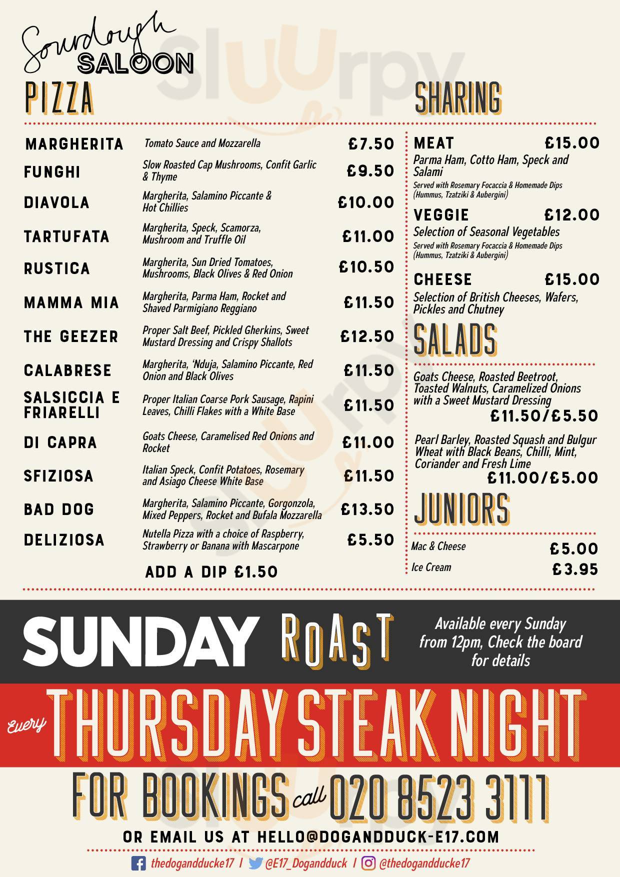 Main Menu - The Dog & Duck