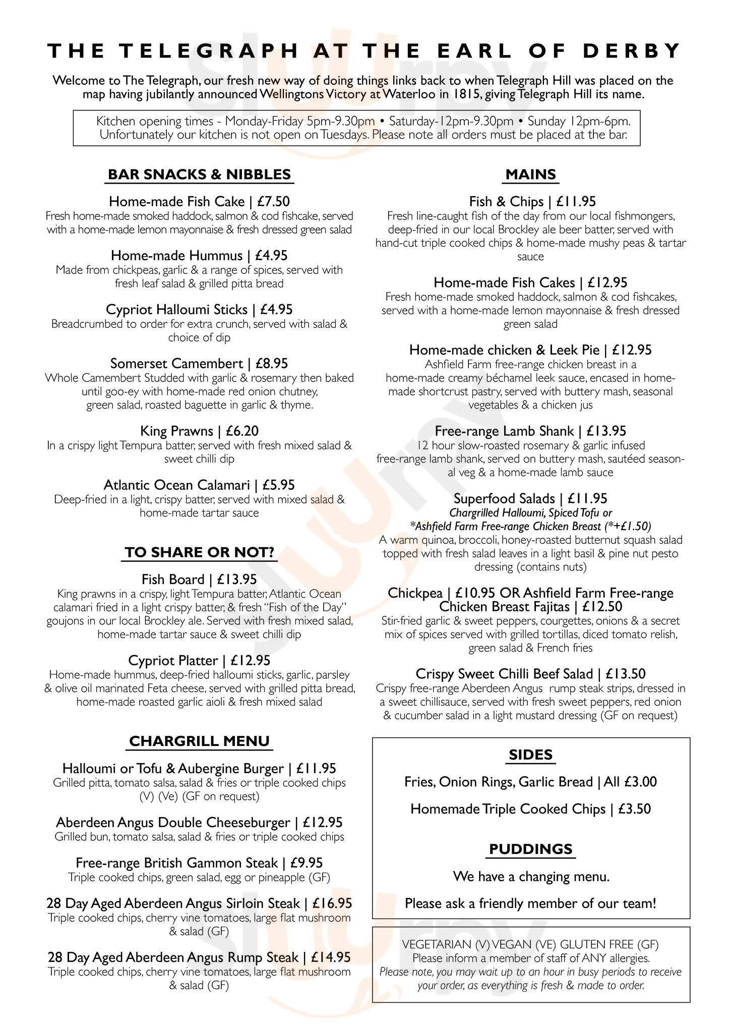 Main Menu - The Telegraph At The Earl Of Derby