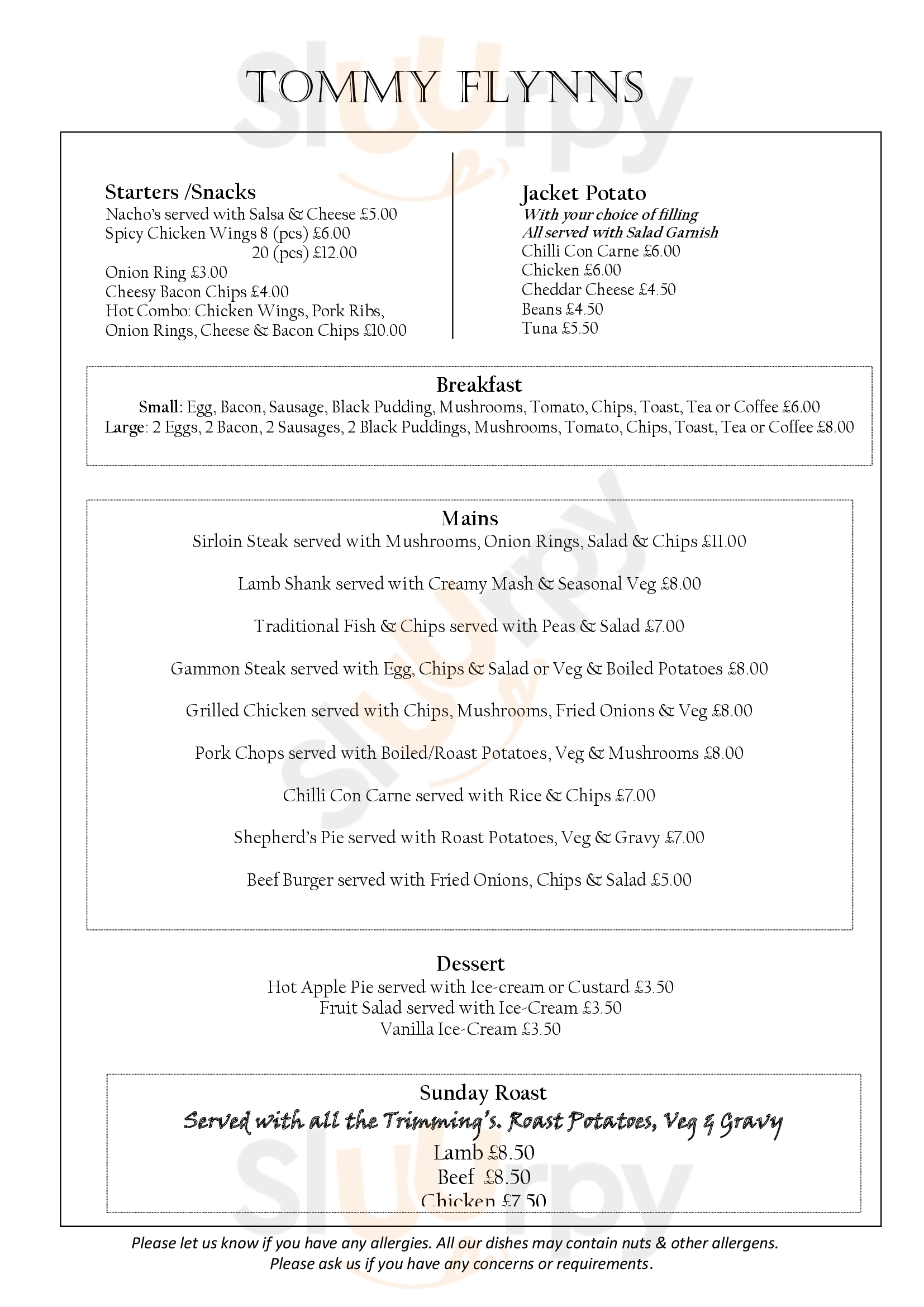 Main Menu - Tommy Flynn's Pub & Kitchen
