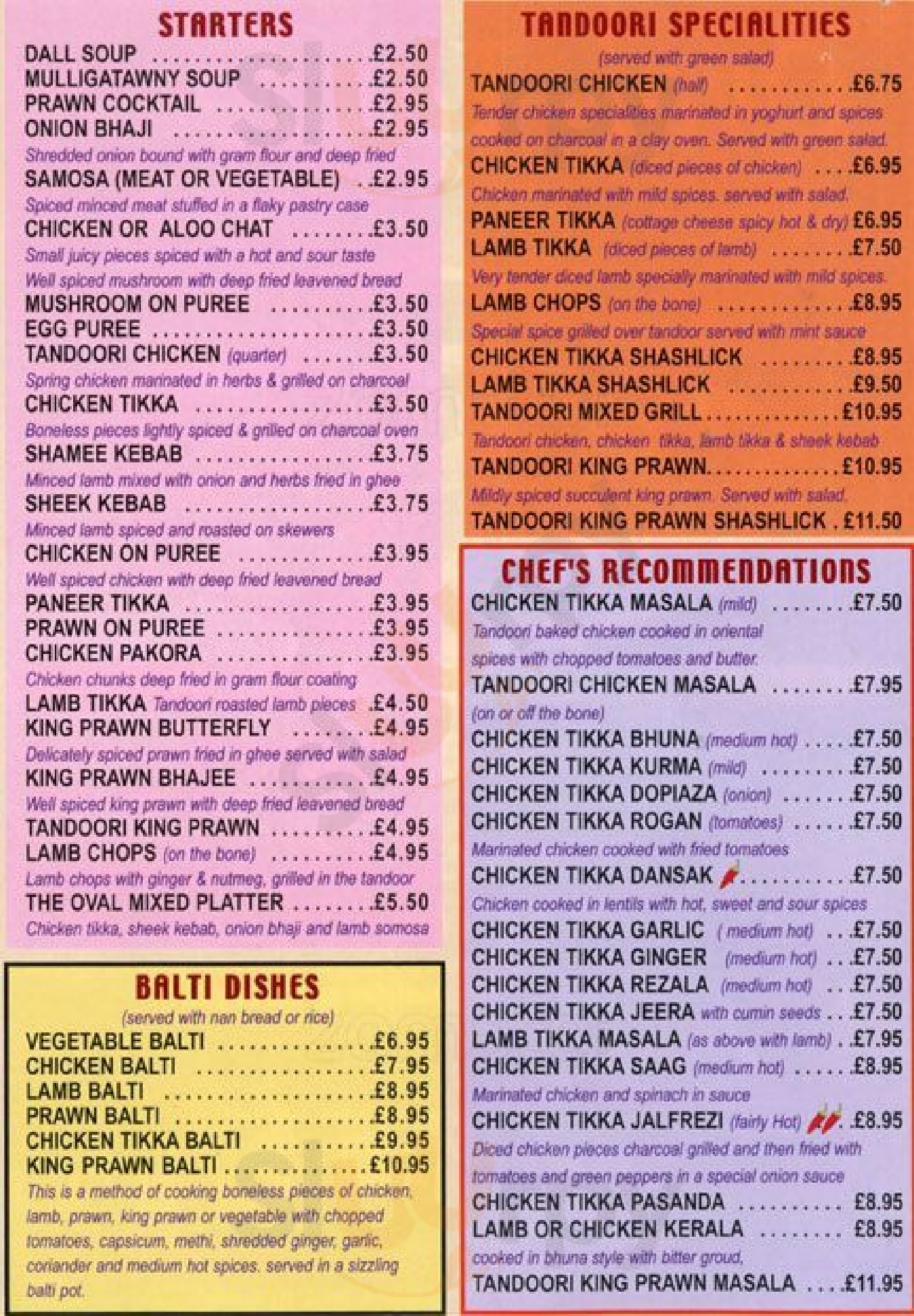 The Oval Tandoori London Menu - 1