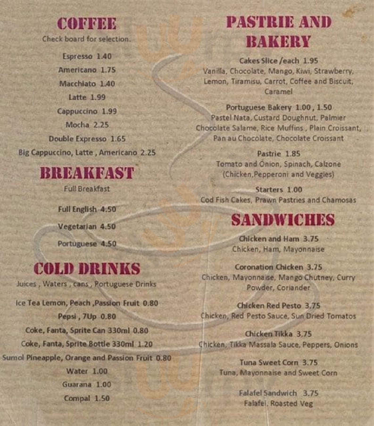Main Menu - Cafe Delta