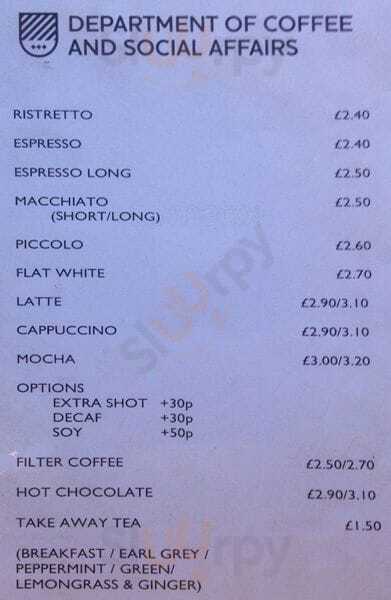 Department Of Coffee And Social Affairs London Menu - 1