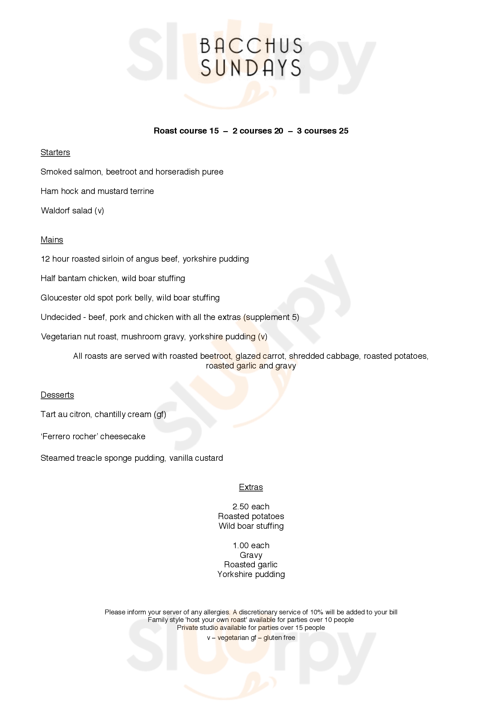 Main Menu - Bacchus Sundays