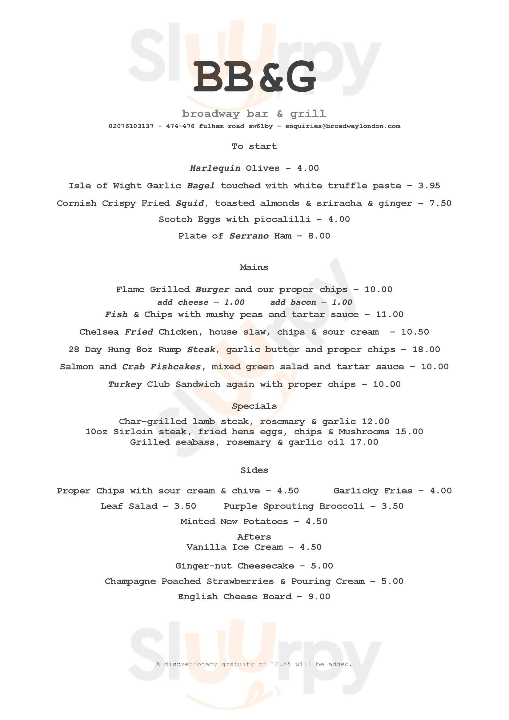 Main Menu - The Broadway Bar And Grill