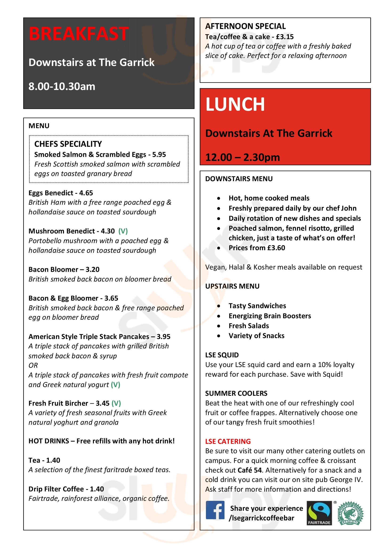 Main Menu - Lse Garrick Coffee Bar And Restaurant