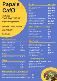 Papa's Cafe menu