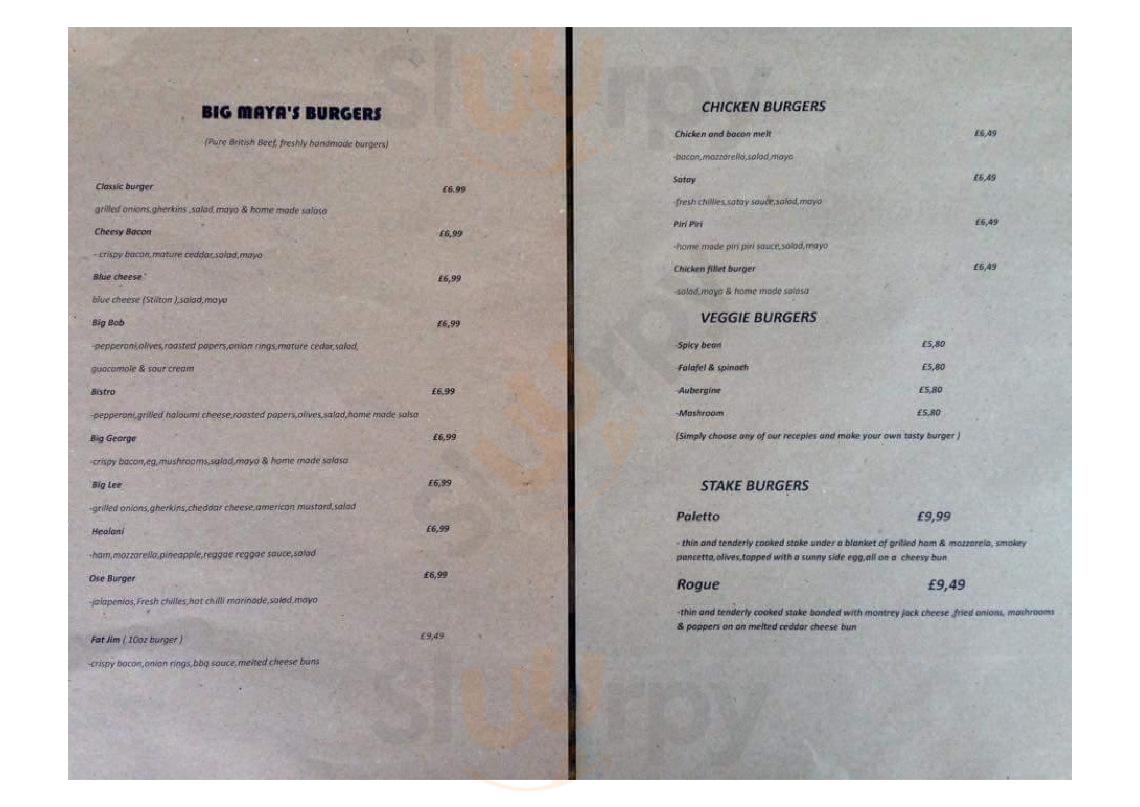 Main Menu - Passenger Cafe Bar - Newington Green