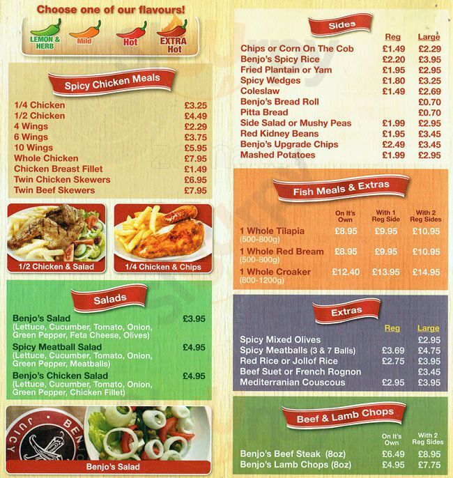 Benjos Ltd London Menu - 1