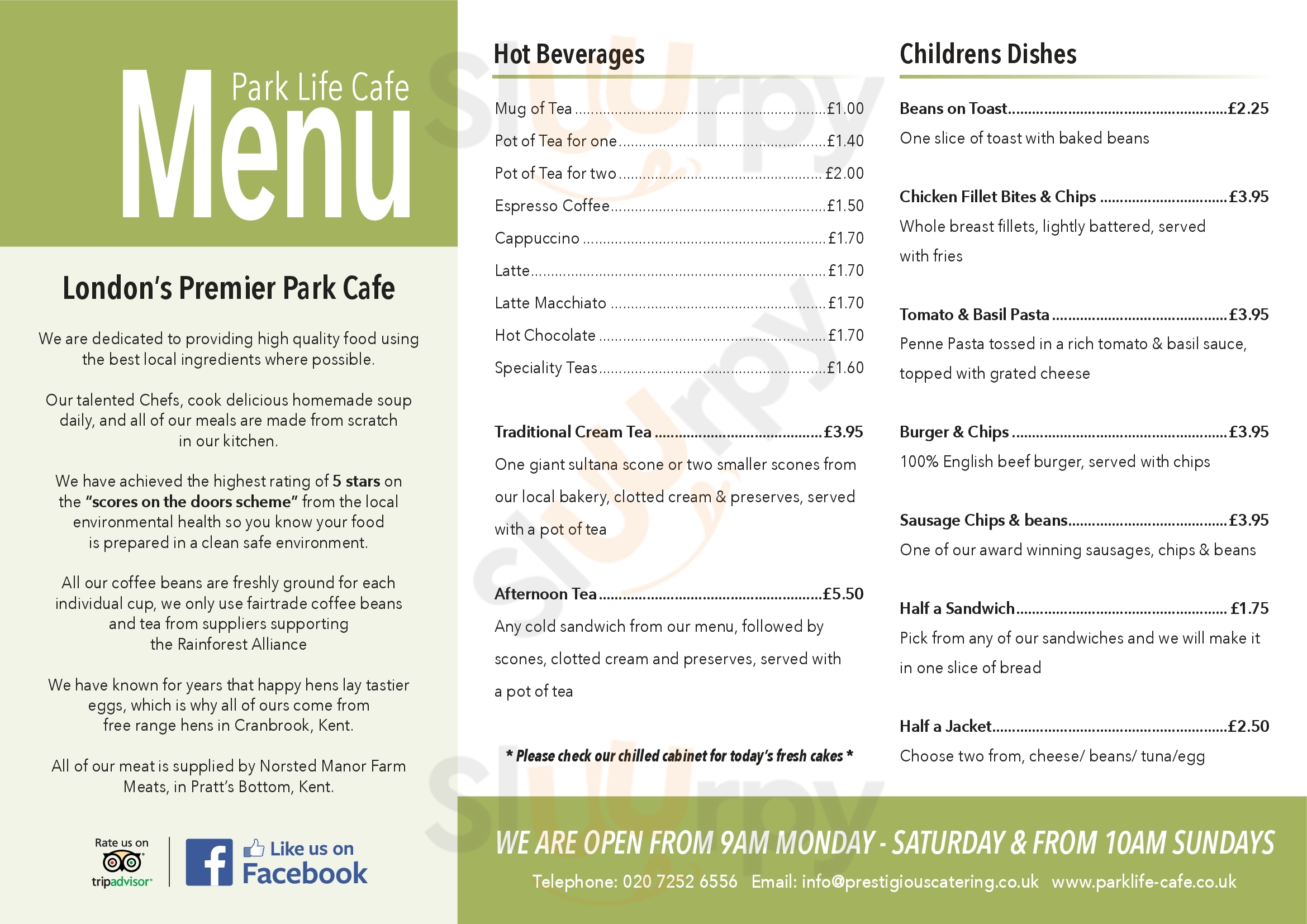 Main Menu - Burgess Park Cafe