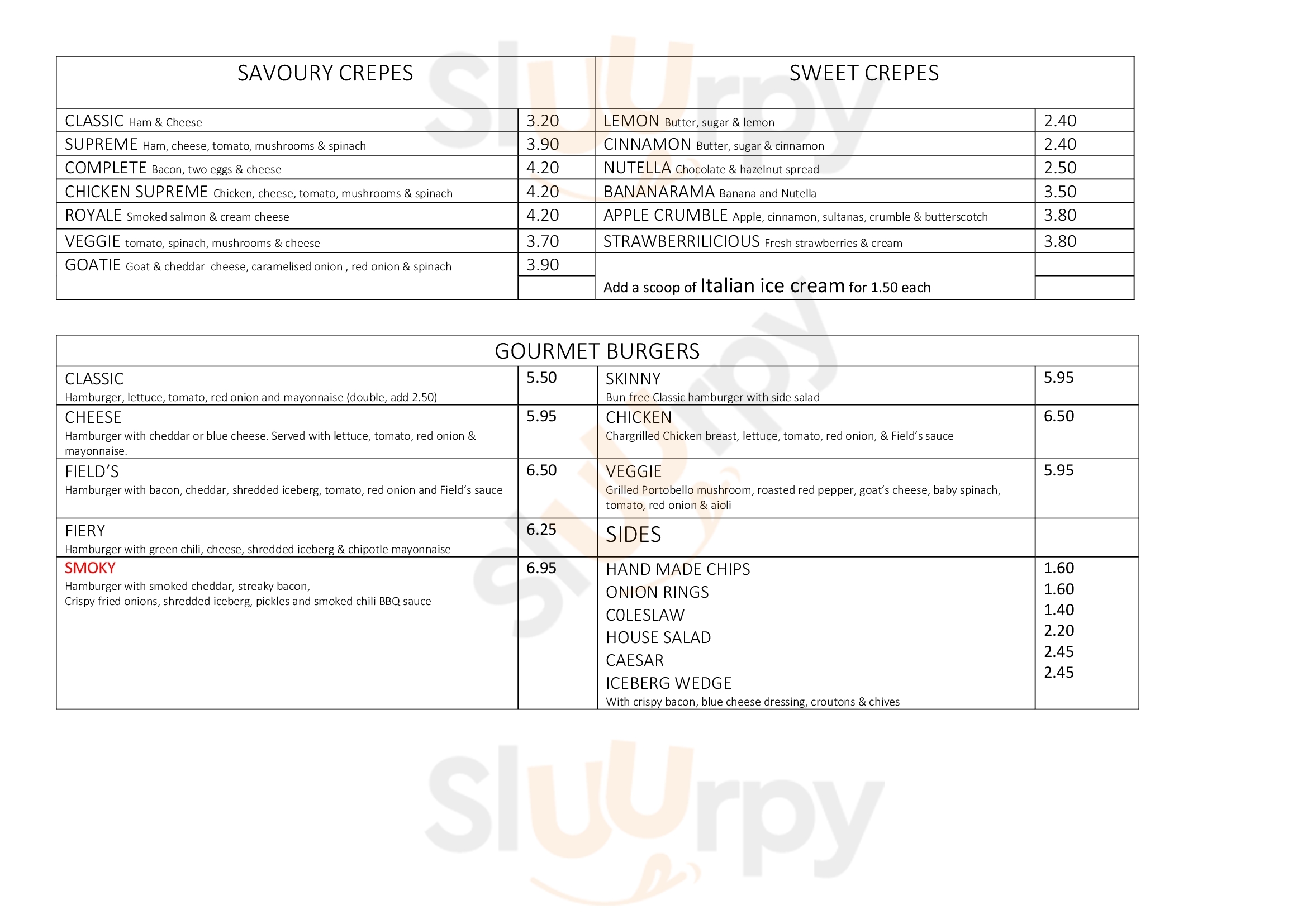 Fields London Menu - 1