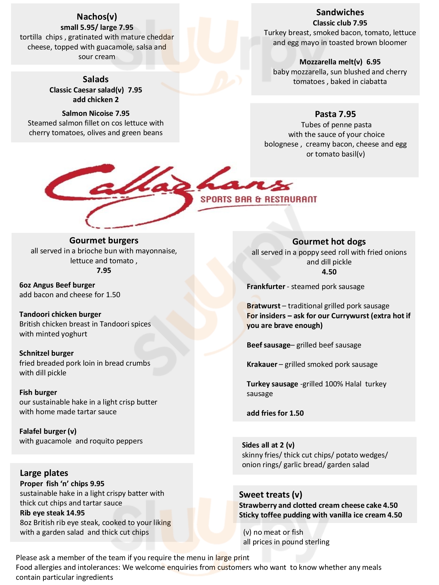 Main Menu - Callaghans