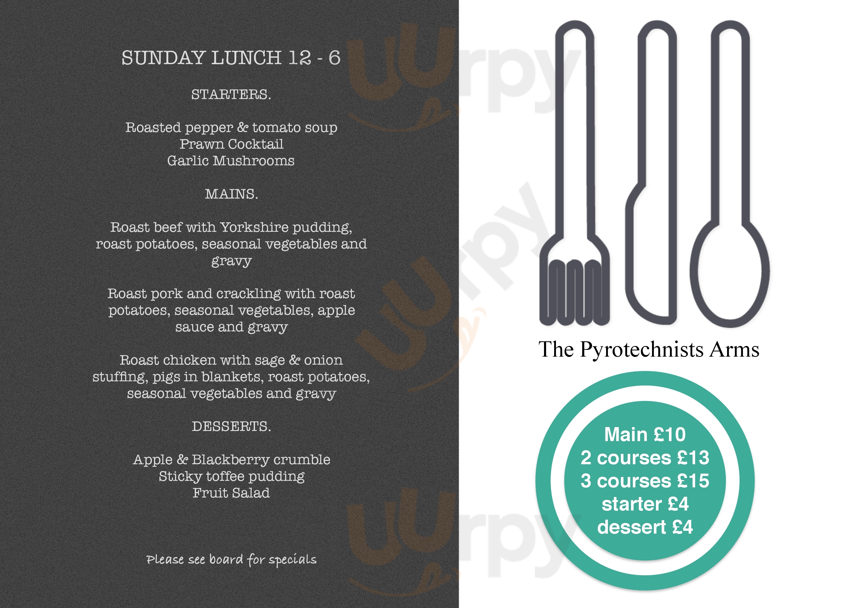 Main Menu - The Pyrotechnists Arms