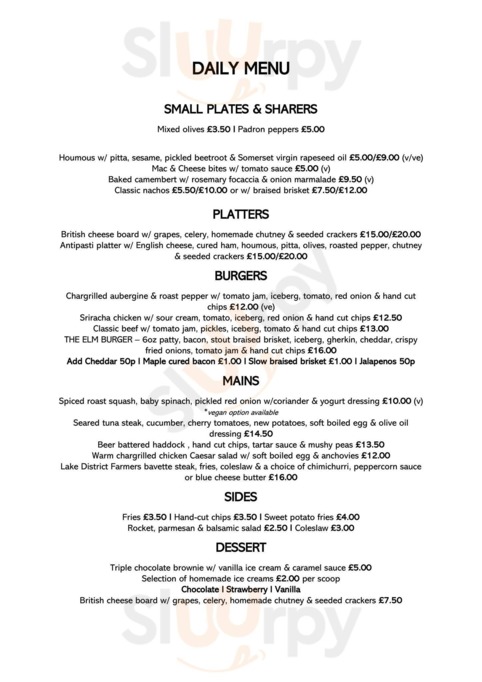 The King Co The Elm Park Tavern London Menu prices