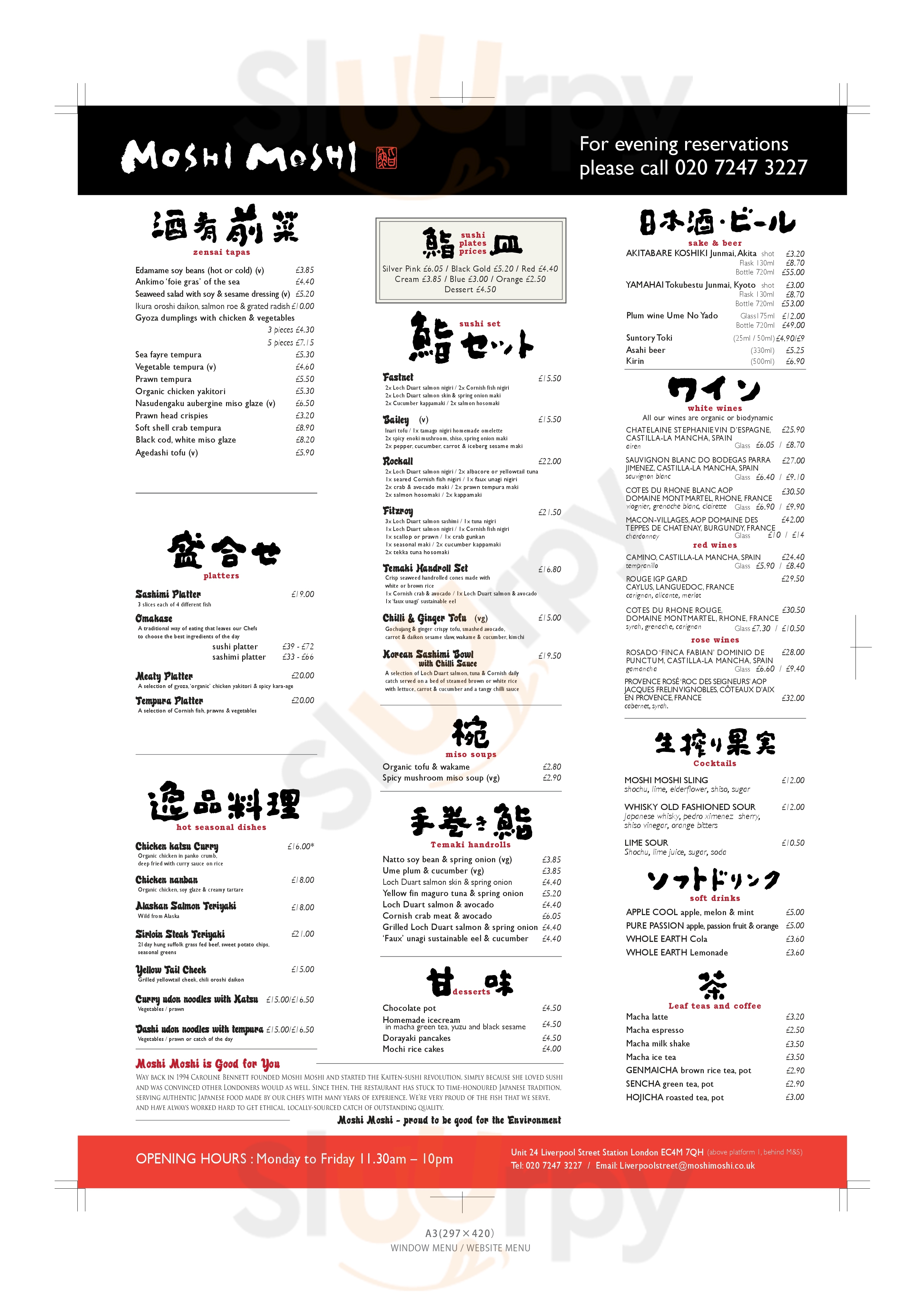 Main Menu - Moshi Moshi Sushi - Limeburner Lane