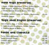 Yogiz Dairy Bar And Eatery menu