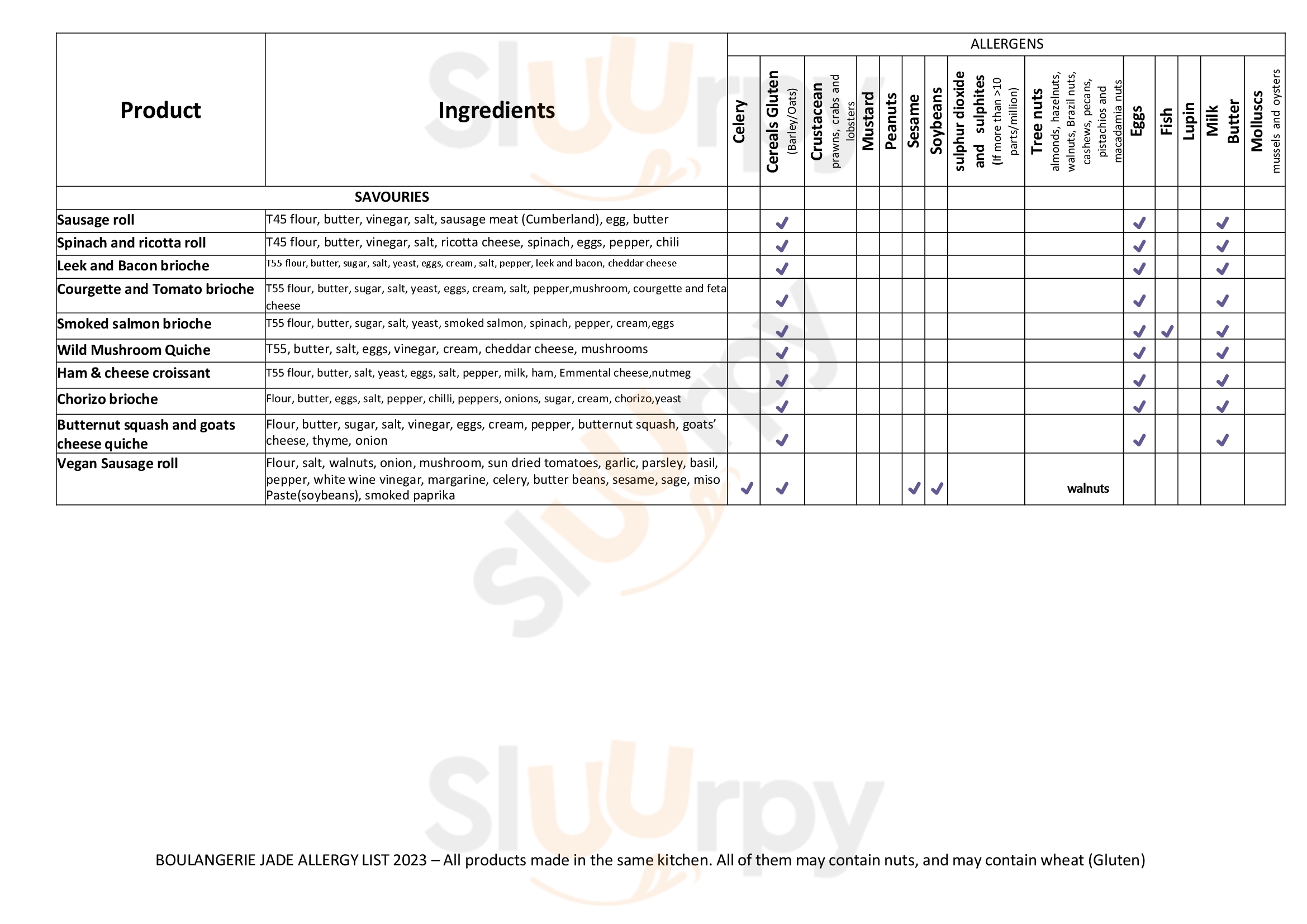 Main Menu - Boulangerie Jade