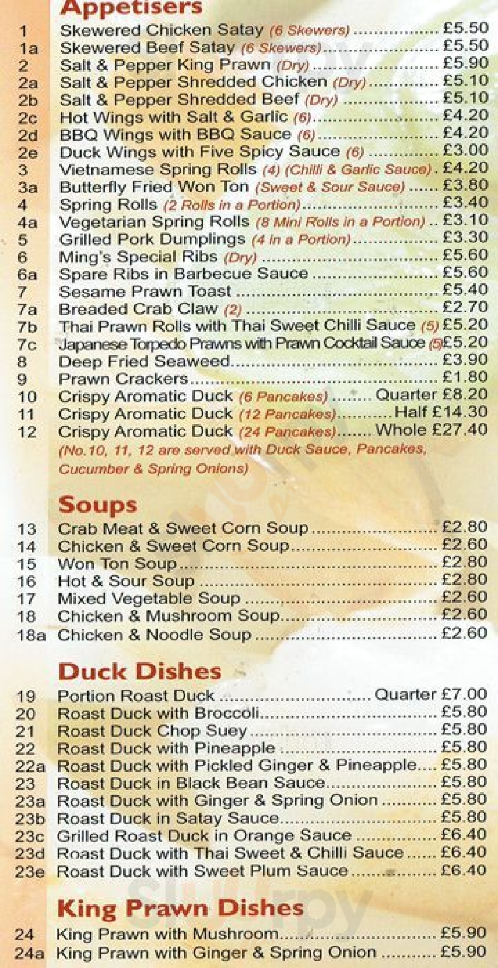 Ming's Take Away London Menu - 1