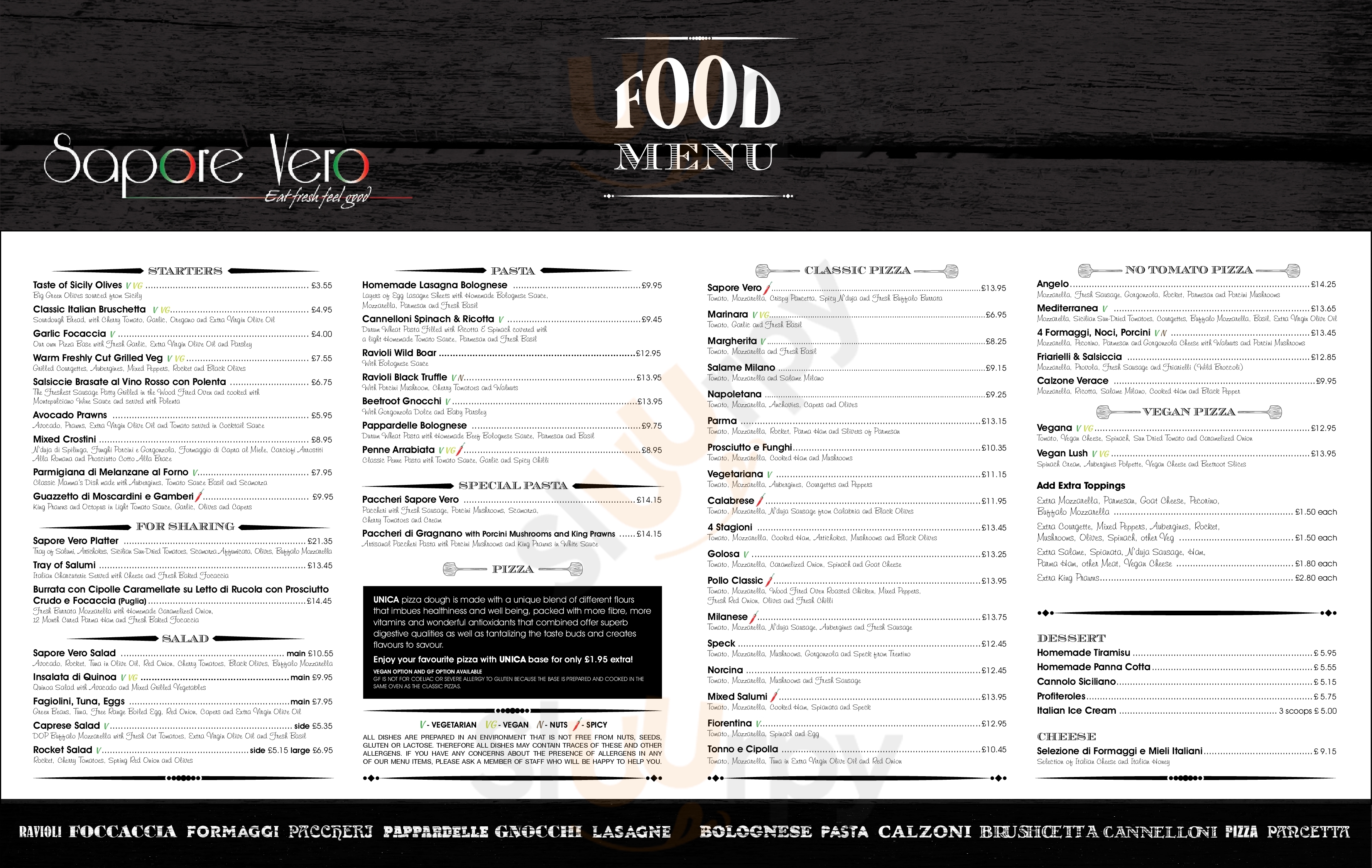 Sapore Vero Italian Restaurant And Pizzeria London Menu - 1