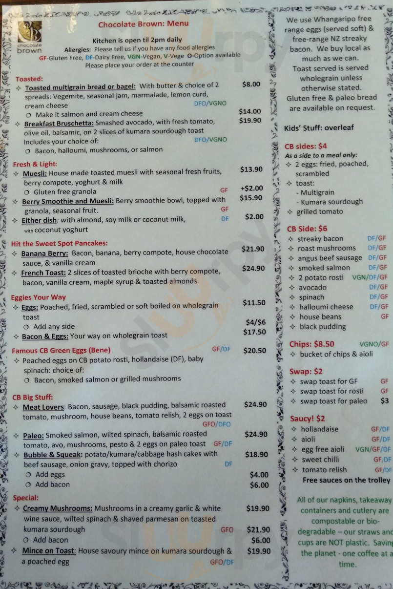 Chocolate Brown Cafe, Warkworth 6 Mill Lane Menu and Prices