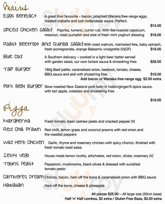 The Fork And Tap Arrowtown Menu - 1