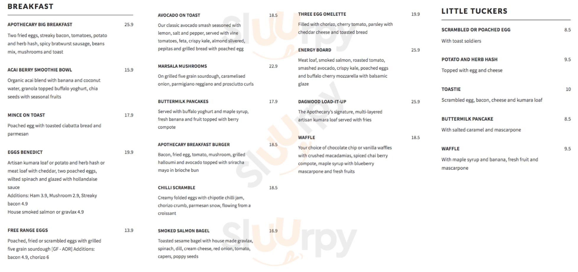 The Apothecary Howick Menu - 1