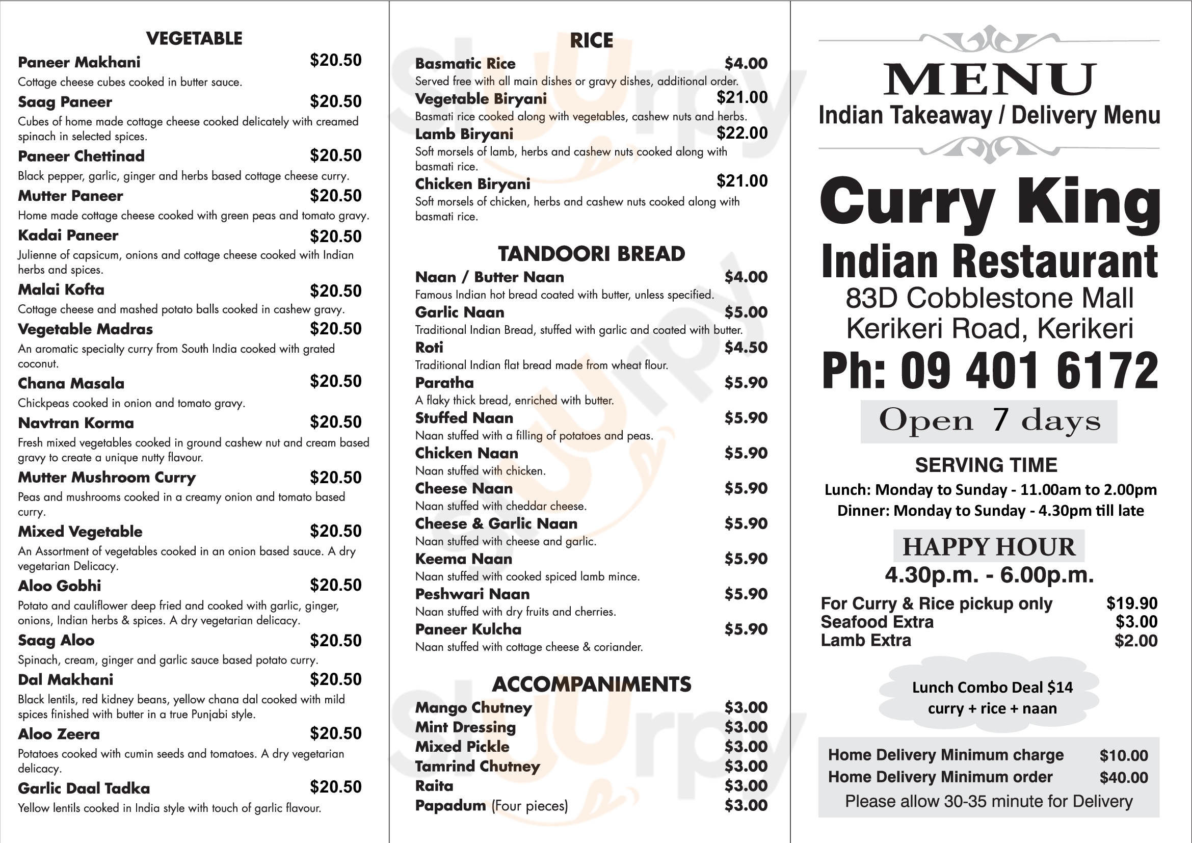 Curry King Indian And Thai Cuisine Kerikeri Menu - 1